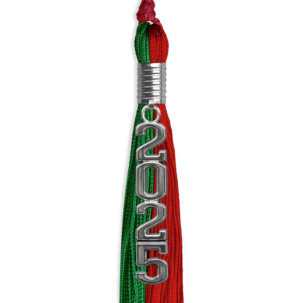 Green/Red Graduation Tassel with Silver Stacked Date Drop - Endea Graduation