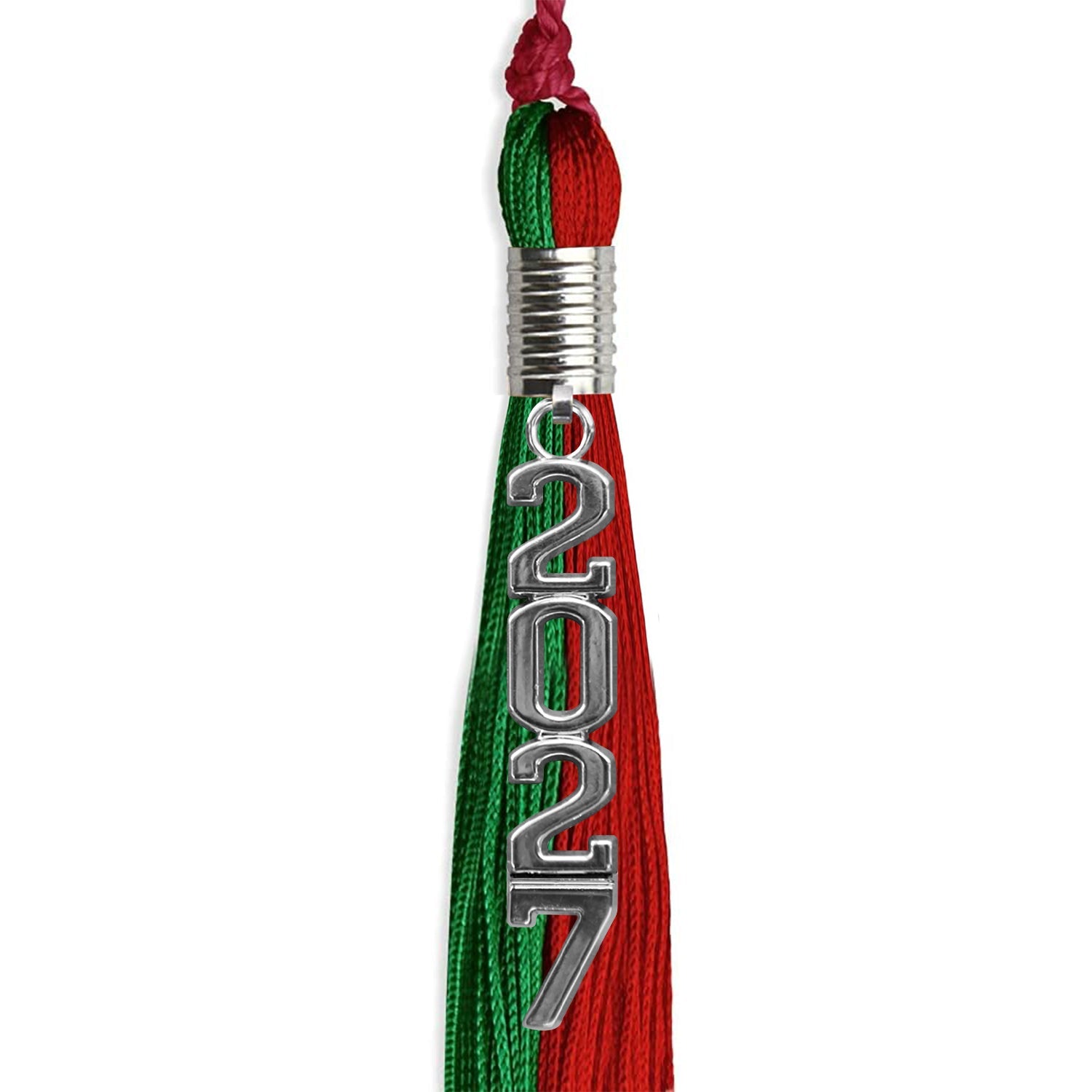 Green/Red Graduation Tassel with Silver Stacked Date Drop - Endea Graduation