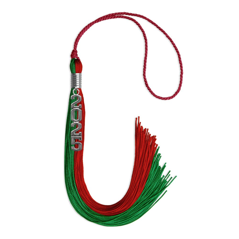 Green/Red Graduation Tassel with Silver Stacked Date Drop - Endea Graduation