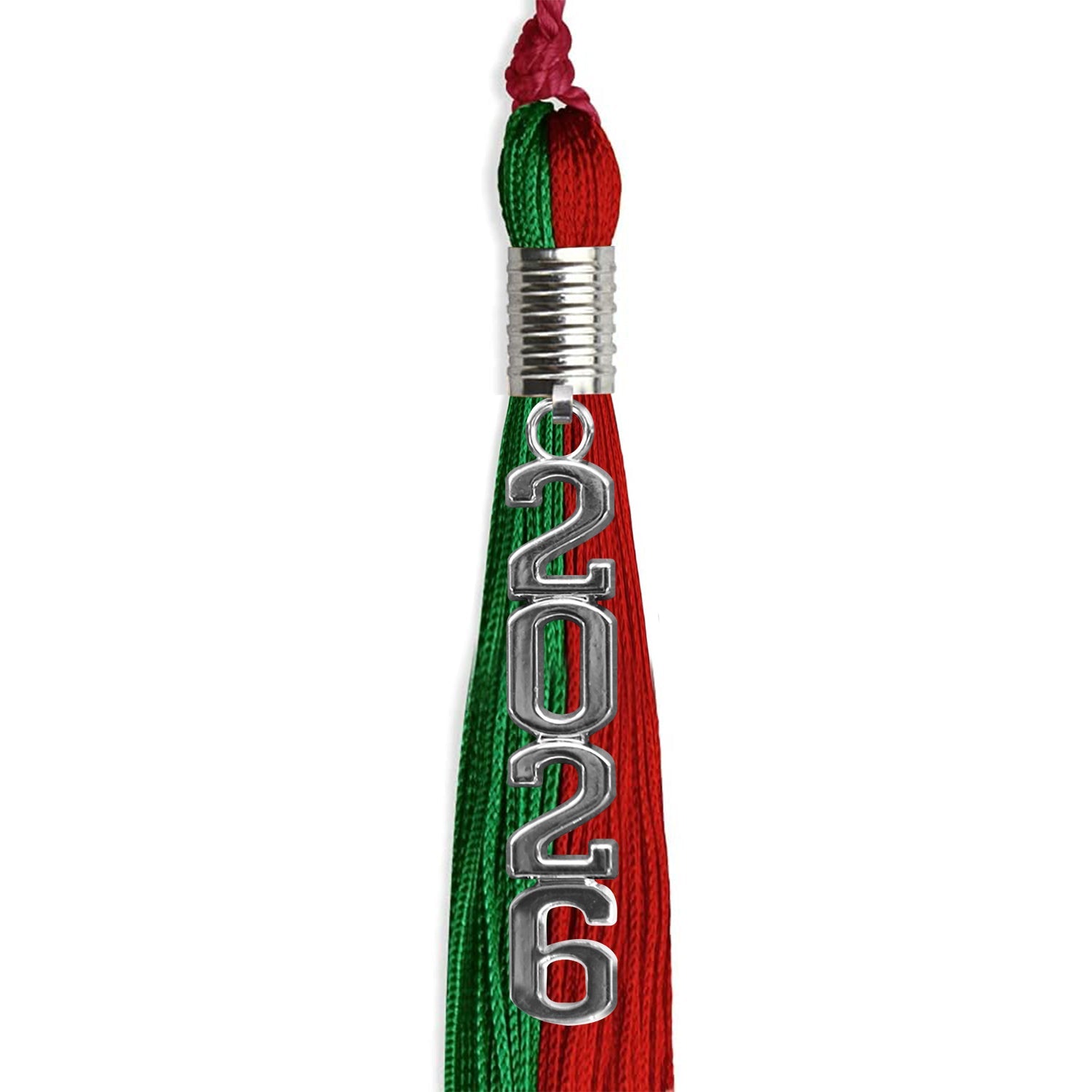 Green/Red Graduation Tassel with Silver Stacked Date Drop - Endea Graduation