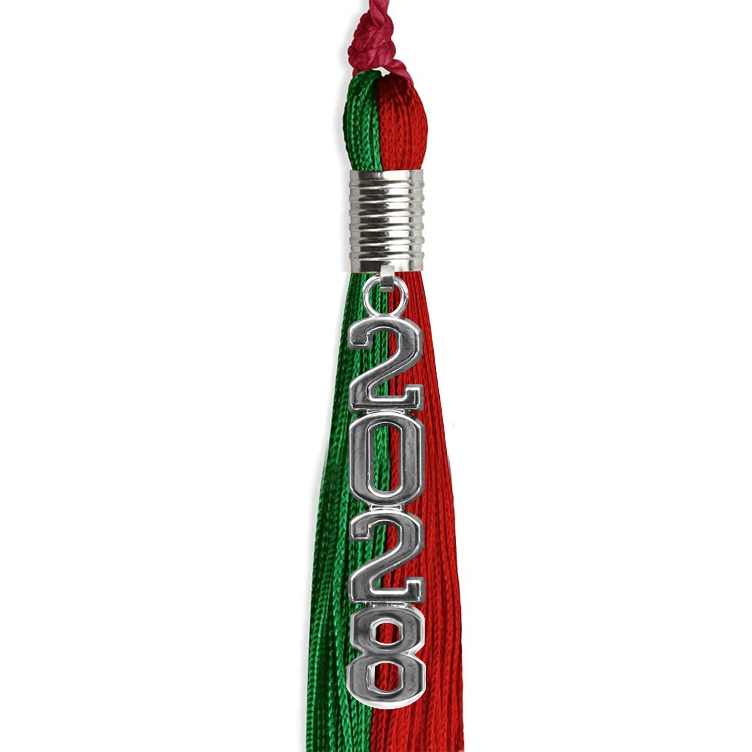 Green/Red Graduation Tassel with Silver Stacked Date Drop - Endea Graduation