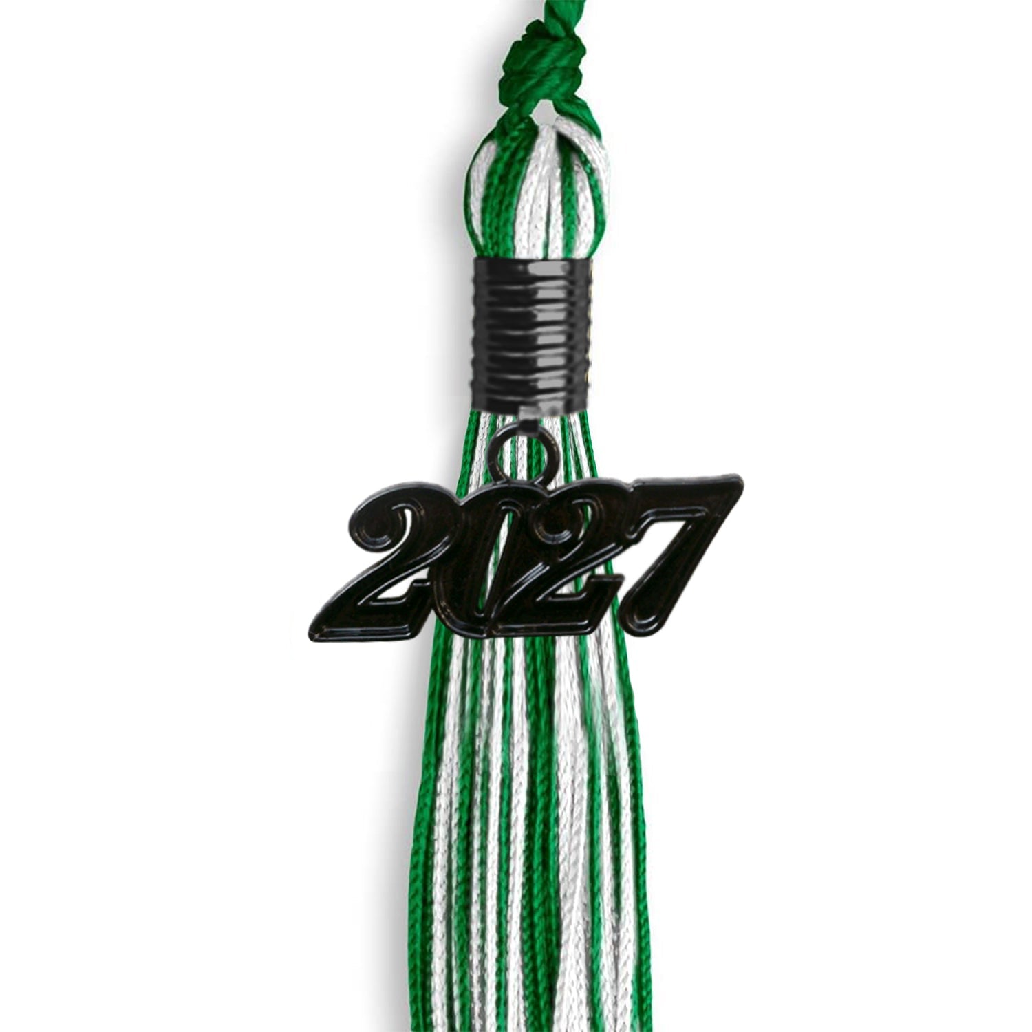 Green/White Mixed Color Graduation Tassel with Black Date Drop - Endea Graduation