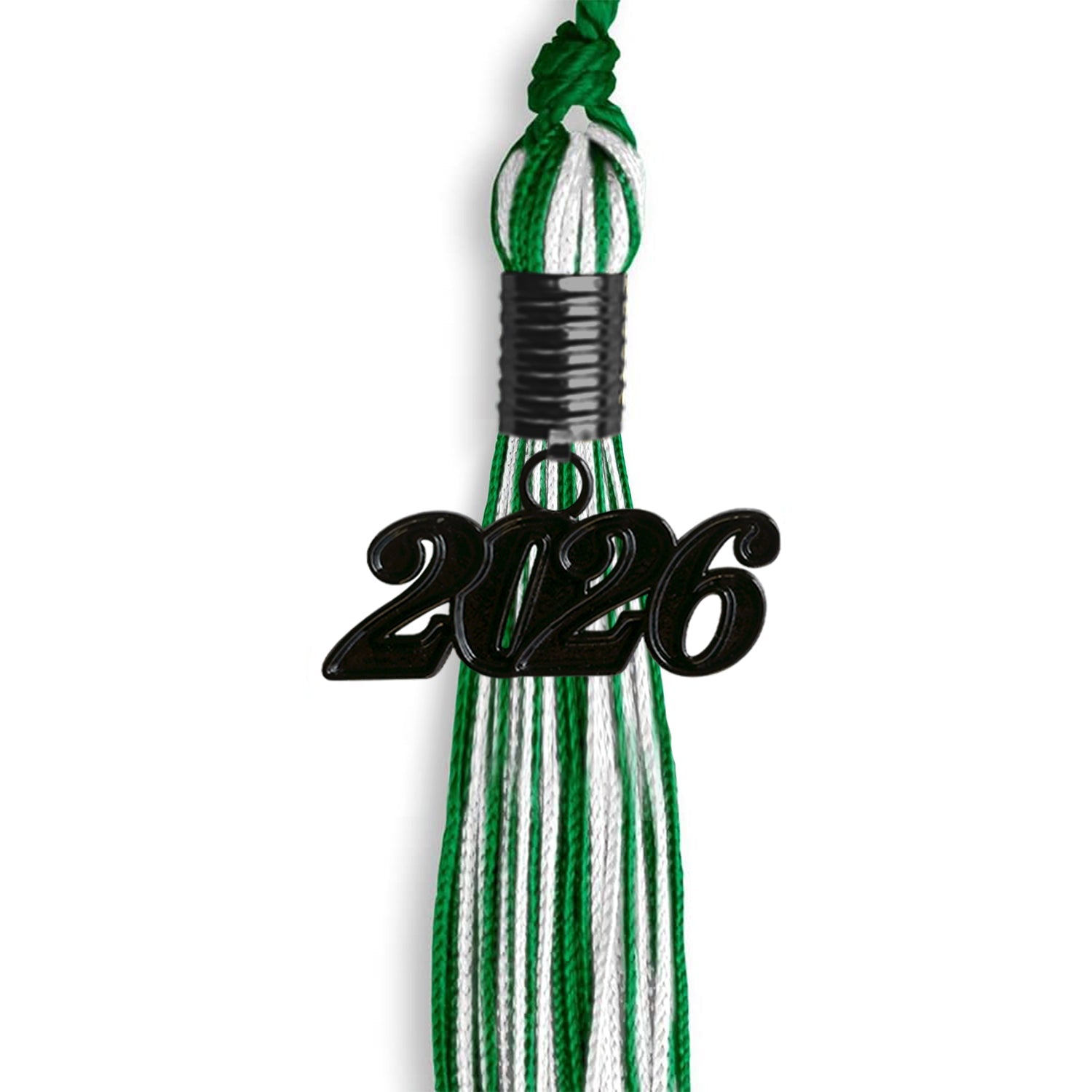 Green/White Mixed Color Graduation Tassel with Black Date Drop - Endea Graduation