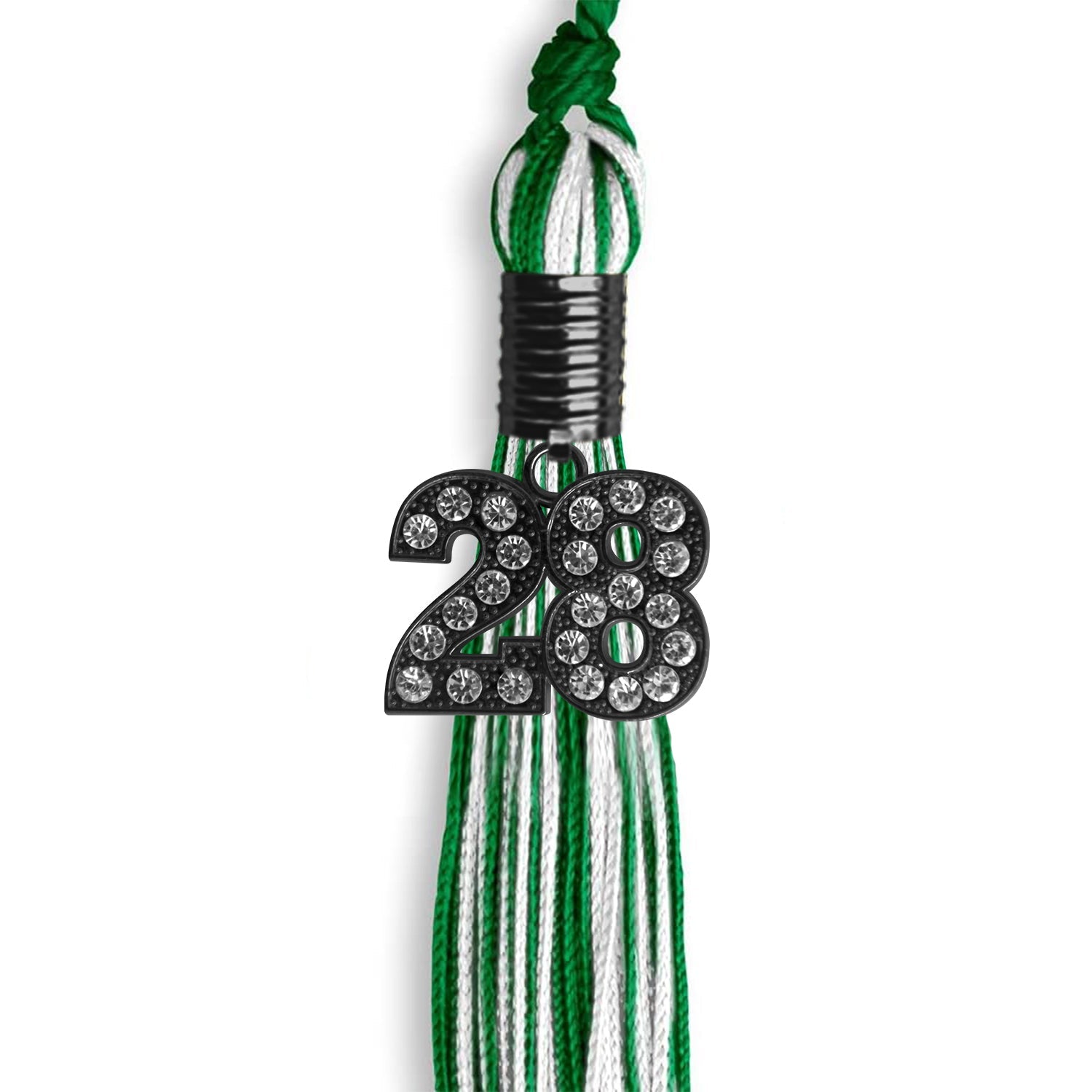 Green/White Mixed Color Graduation Tassel with Black Date Drop - Endea Graduation