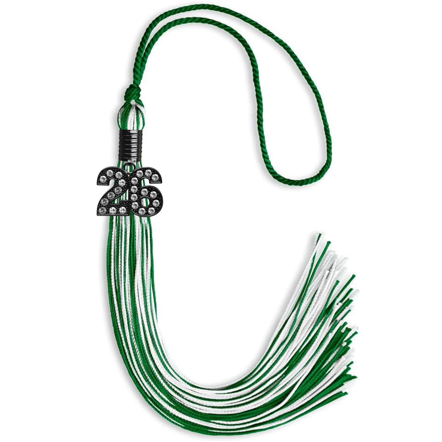 Green/White Mixed Color Graduation Tassel with Black Date Drop - Endea Graduation