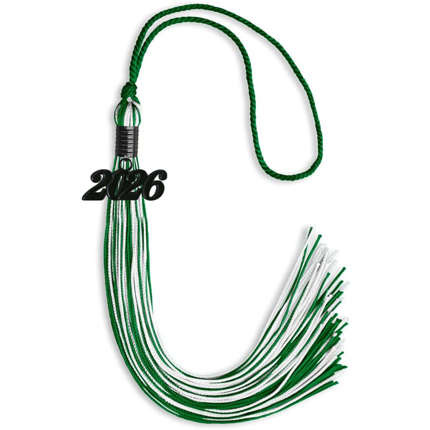 Green/White Mixed Color Graduation Tassel with Black Date Drop - Endea Graduation