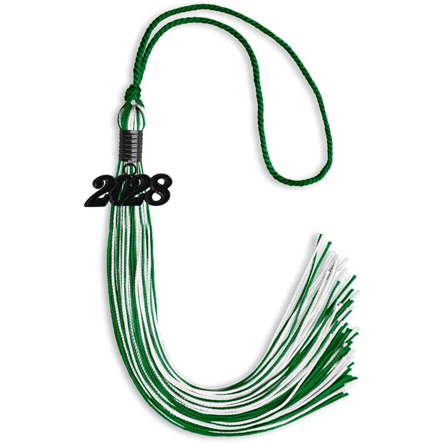 Green/White Mixed Color Graduation Tassel with Black Date Drop - Endea Graduation