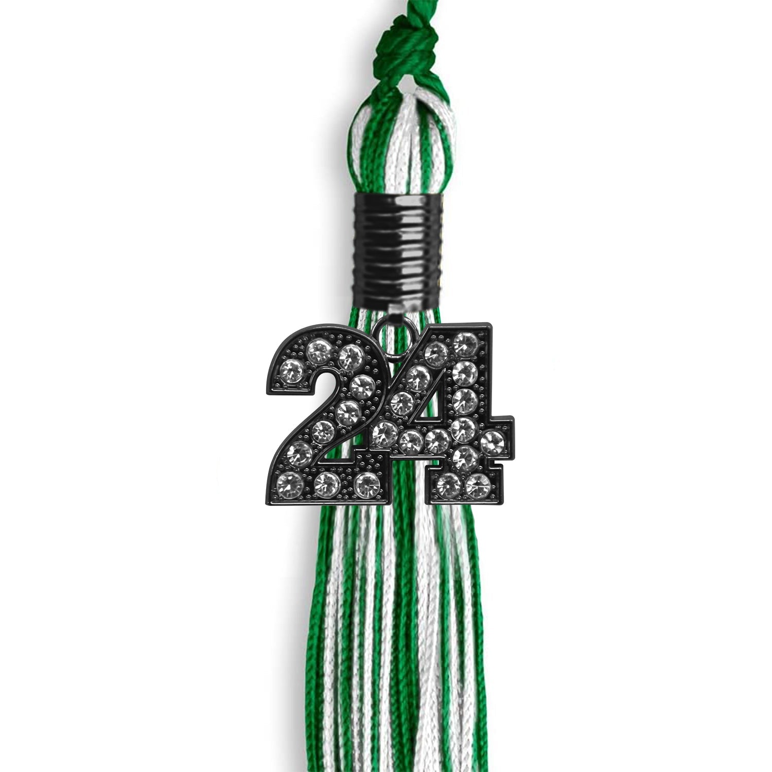 Green/White Mixed Color Graduation Tassel with Black Date Drop - Endea Graduation