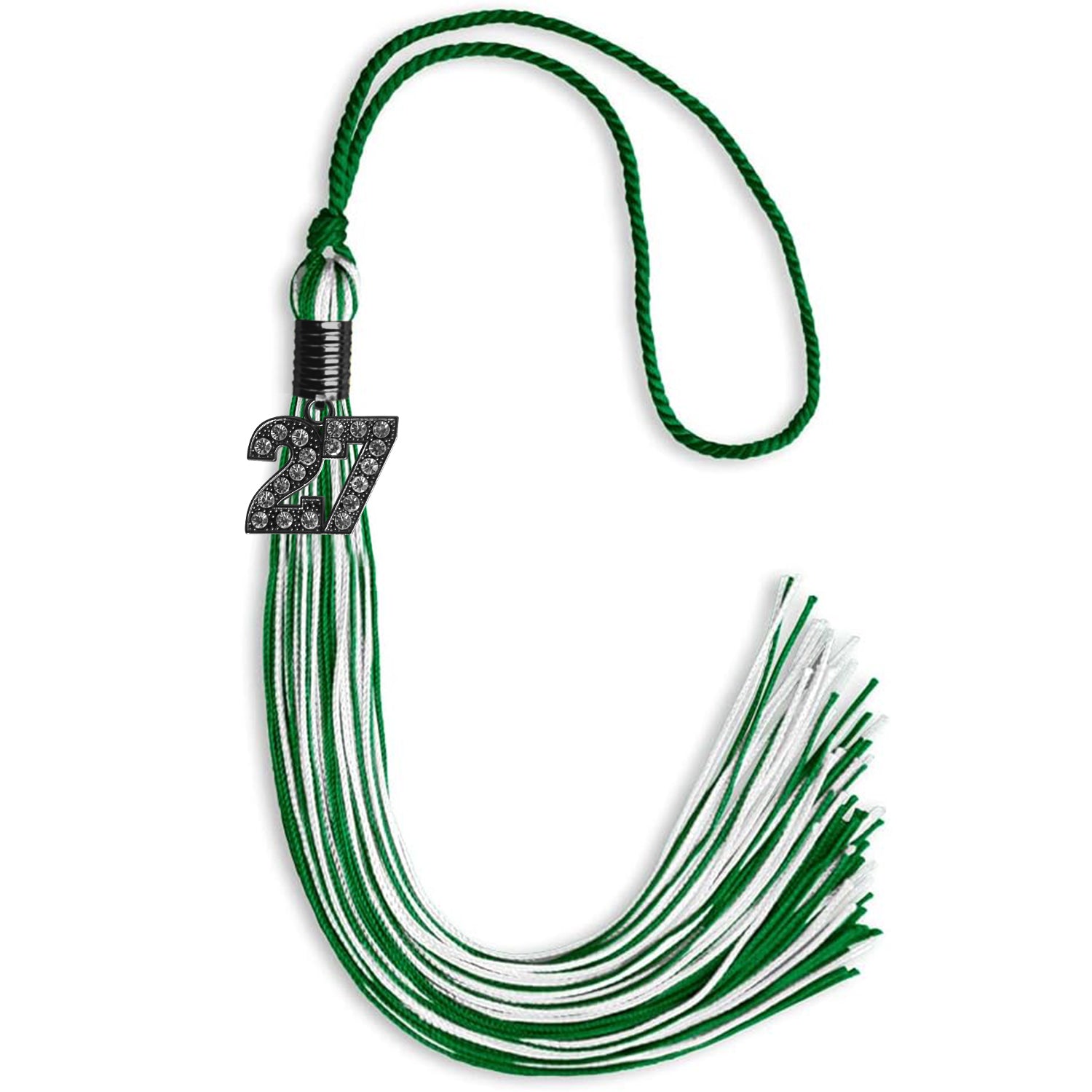 Green/White Mixed Color Graduation Tassel with Black Date Drop - Endea Graduation