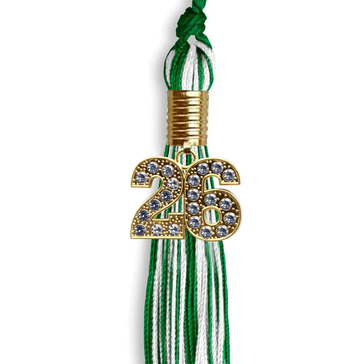 Green/White Mixed Color Graduation Tassel with Gold Bling Charm - Endea Graduation