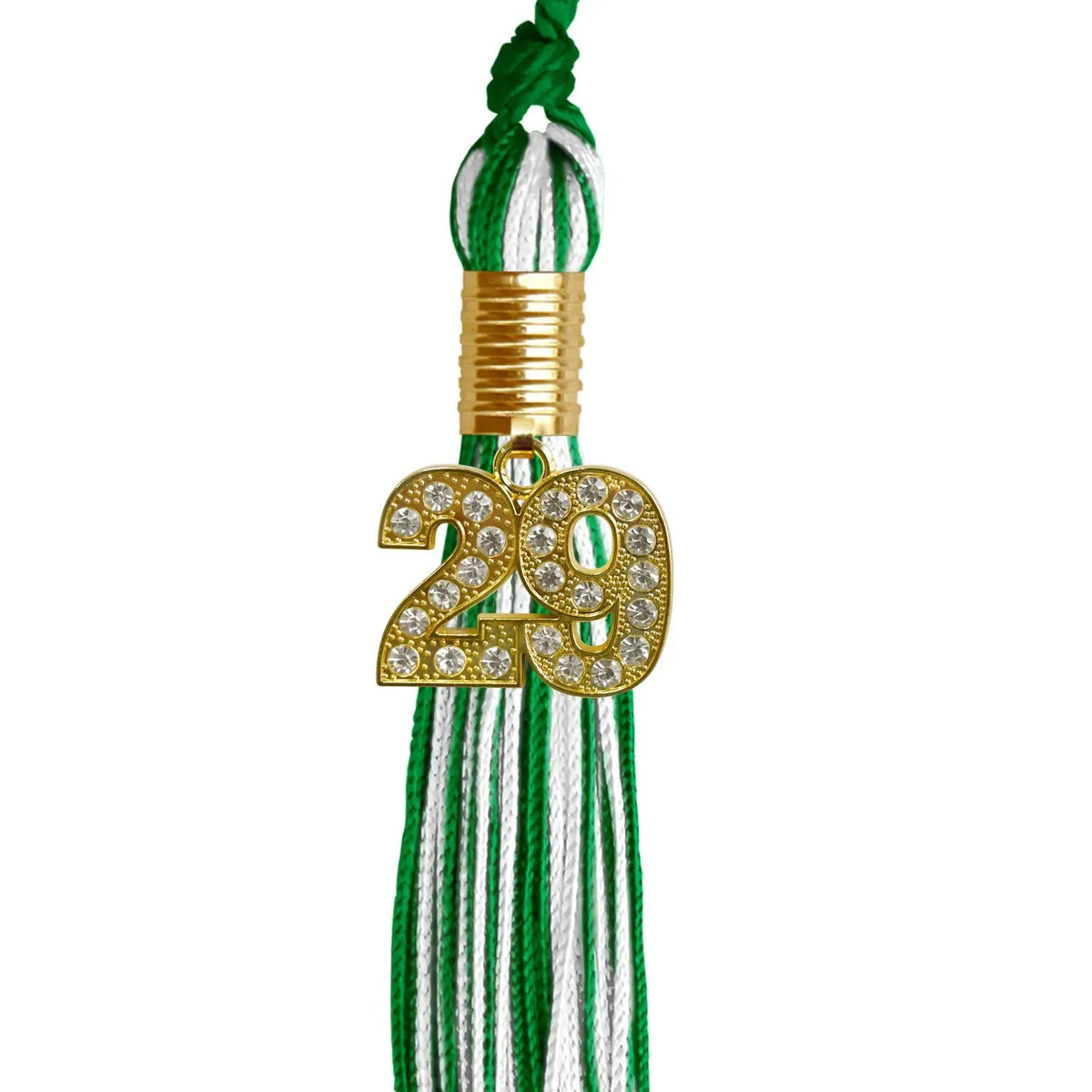 Green/White Mixed Color Graduation Tassel with Gold Bling Charm - Endea Graduation