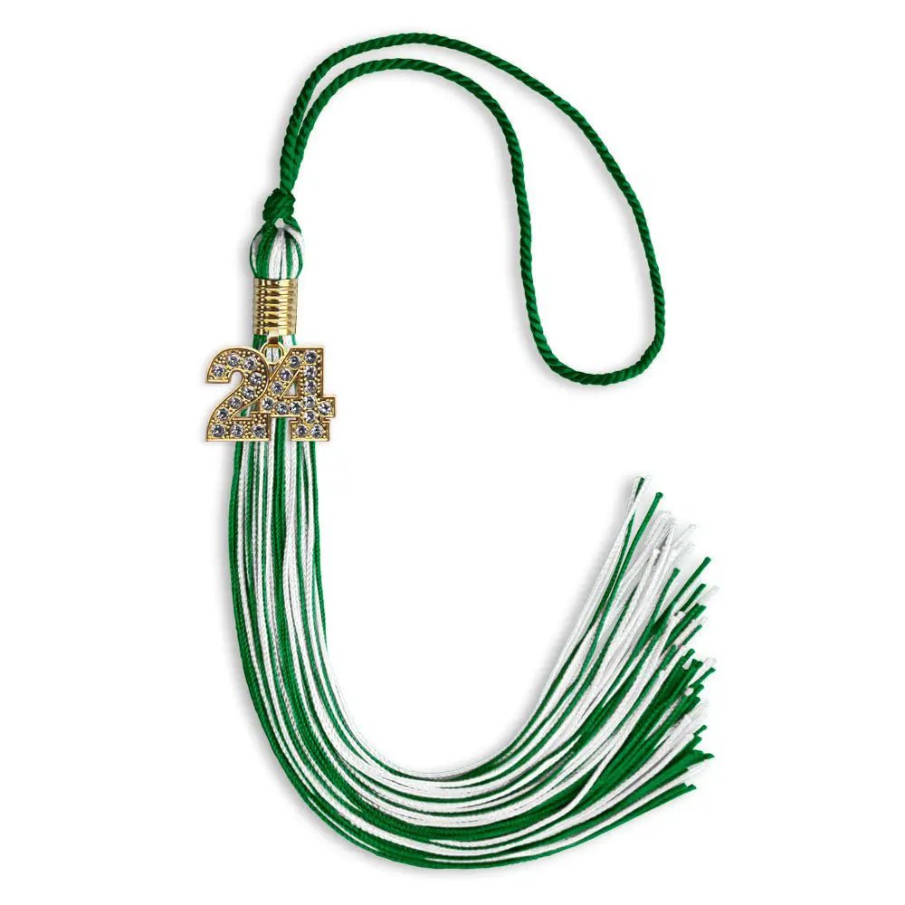 Green/White Mixed Color Graduation Tassel with Gold Bling Charm - Endea Graduation
