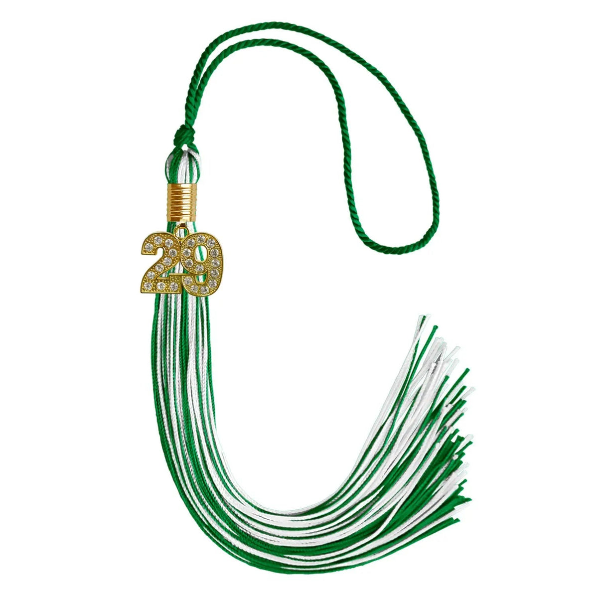 Green/White Mixed Color Graduation Tassel with Gold Bling Charm - Endea Graduation