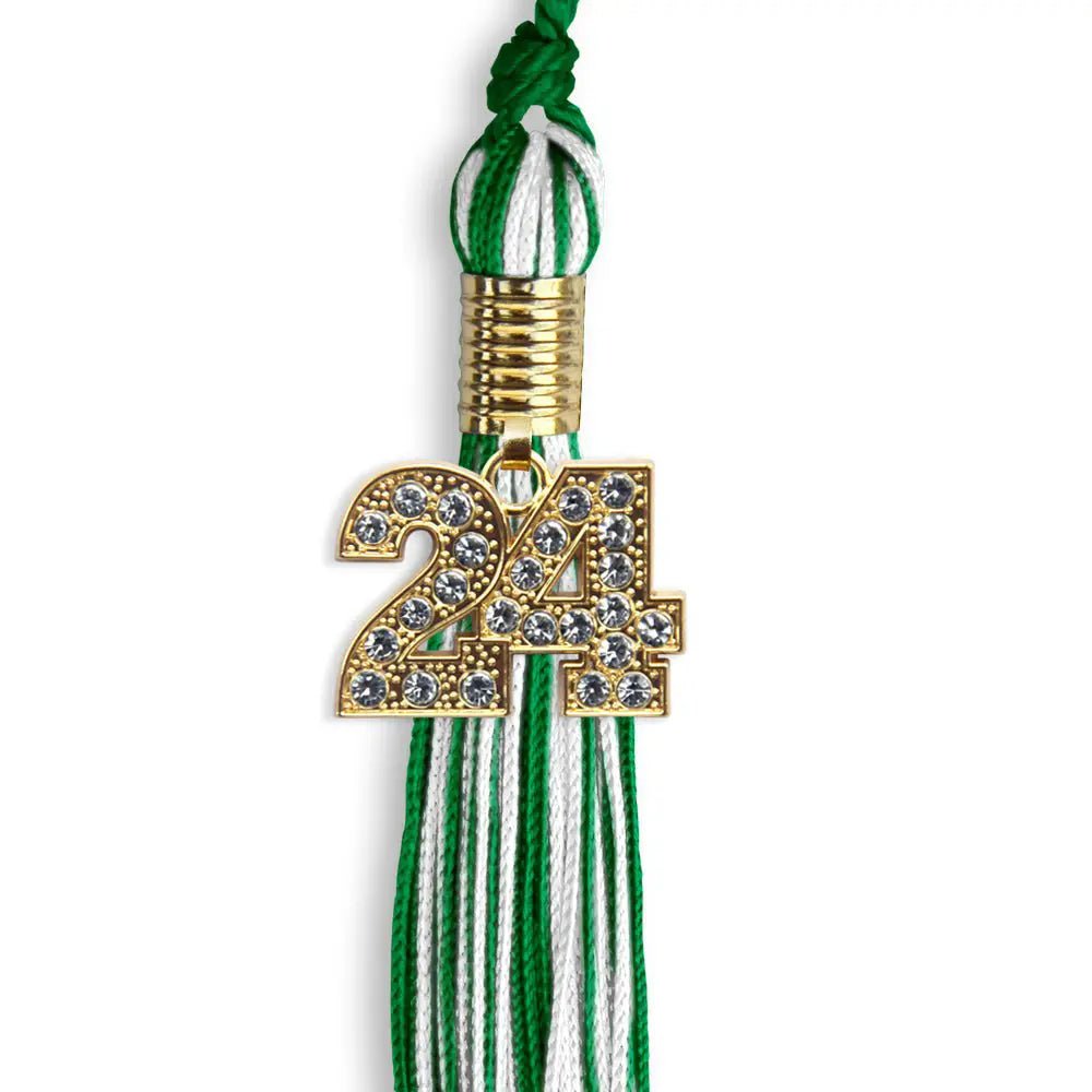 Green/White Mixed Color Graduation Tassel with Gold Bling Charm - Endea Graduation