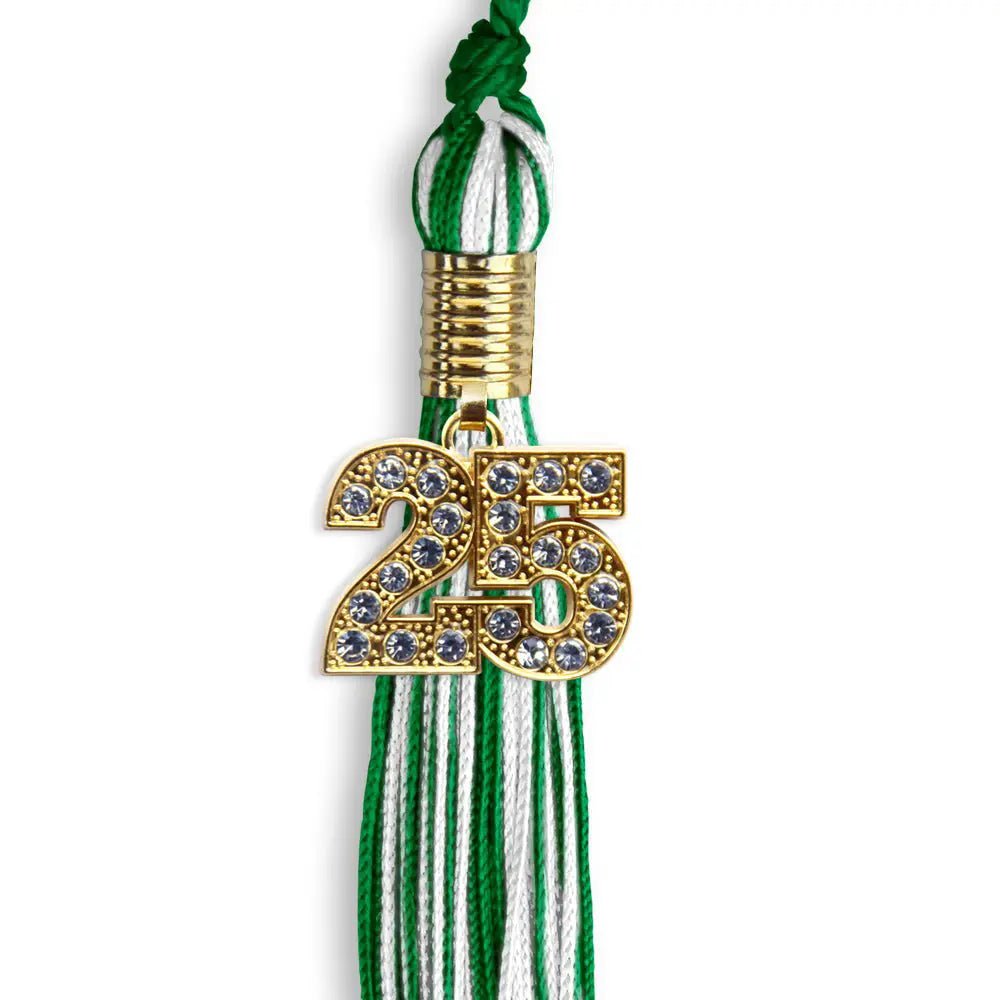 Green/White Mixed Color Graduation Tassel with Gold Bling Charm - Endea Graduation