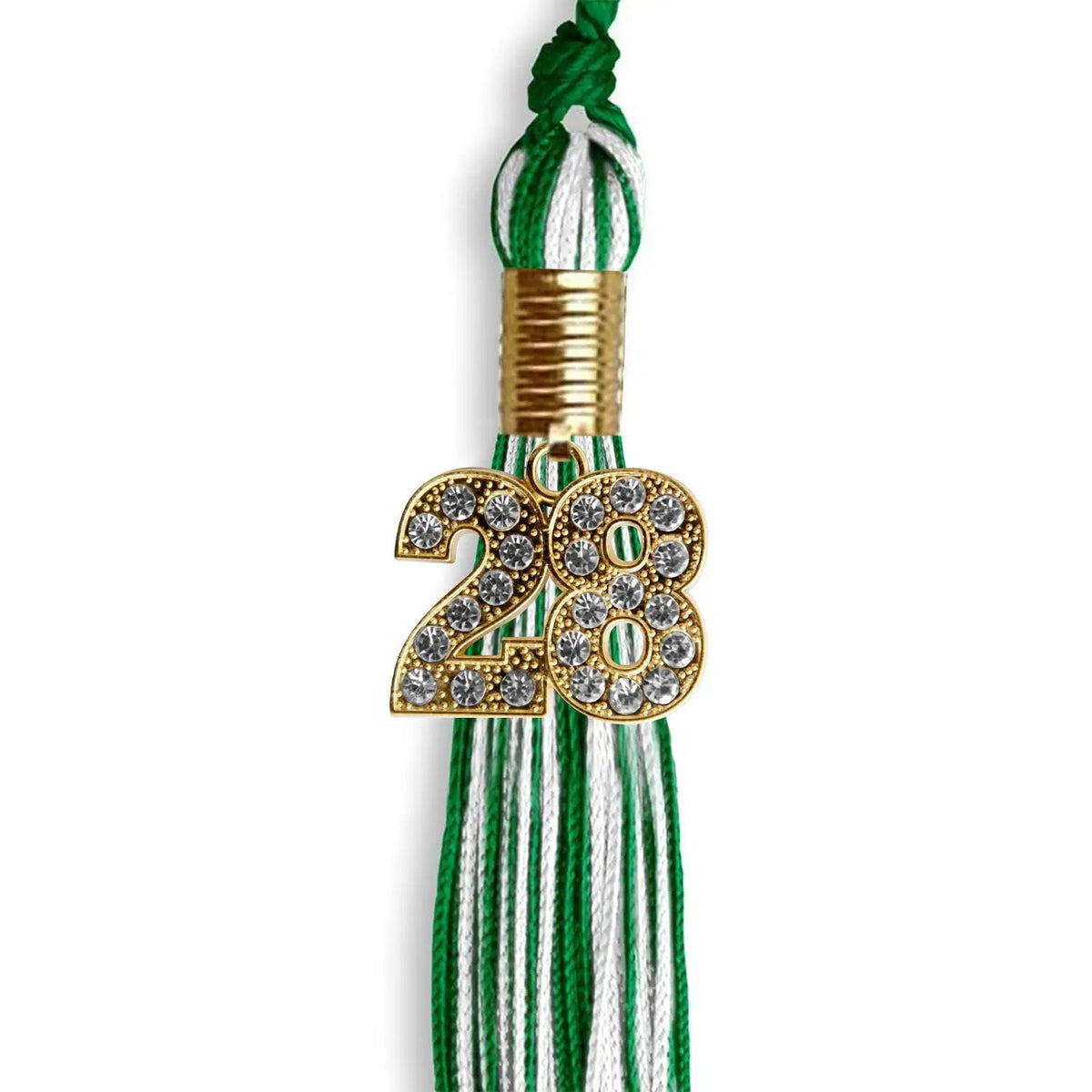 Green/White Mixed Color Graduation Tassel with Gold Bling Charm - Endea Graduation