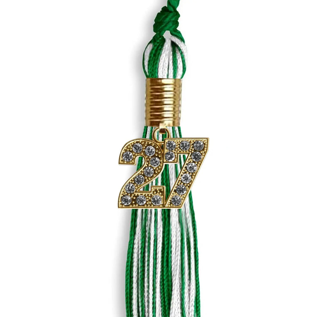 Green/White Mixed Color Graduation Tassel with Gold Bling Charm - Endea Graduation