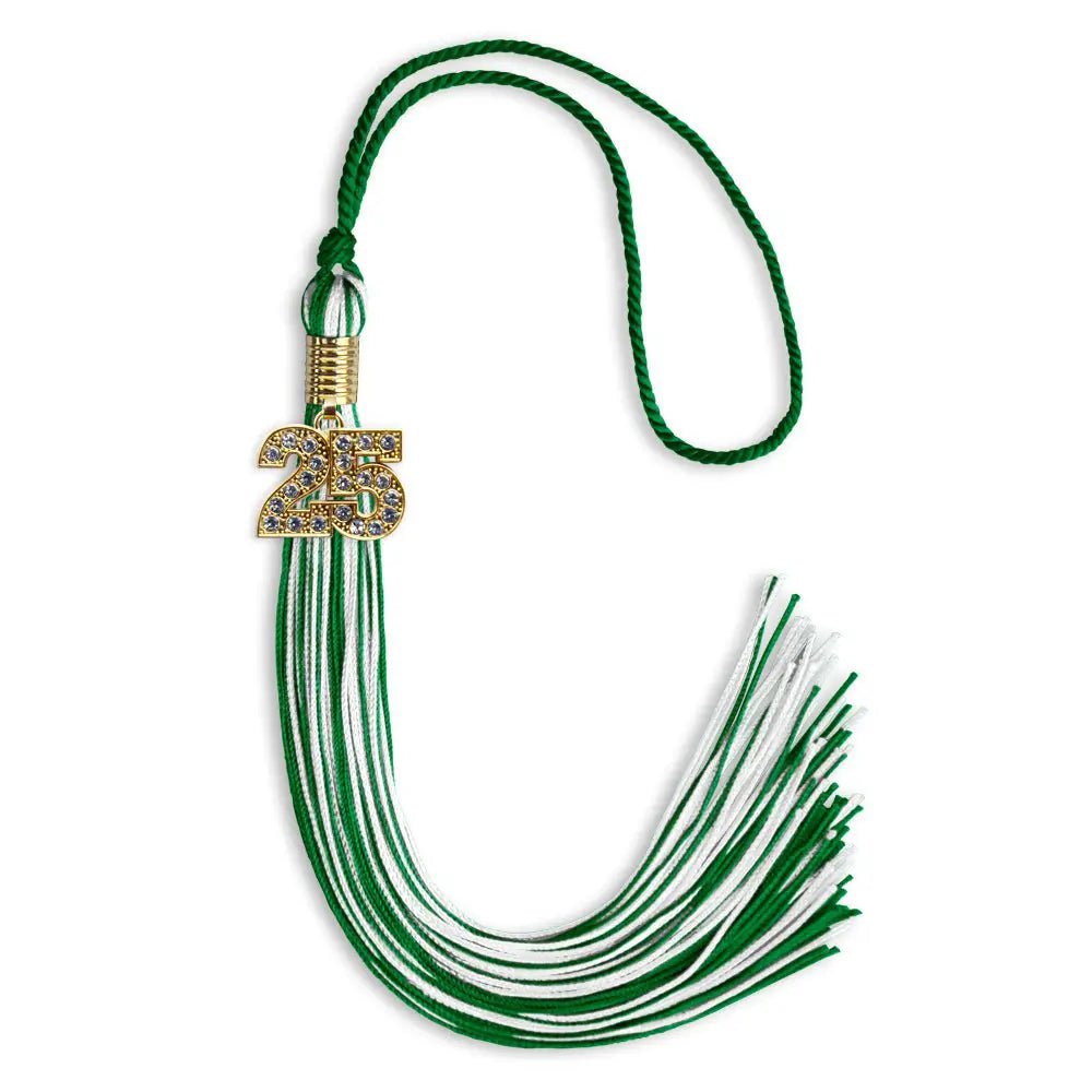 Green/White Mixed Color Graduation Tassel with Gold Bling Charm - Endea Graduation