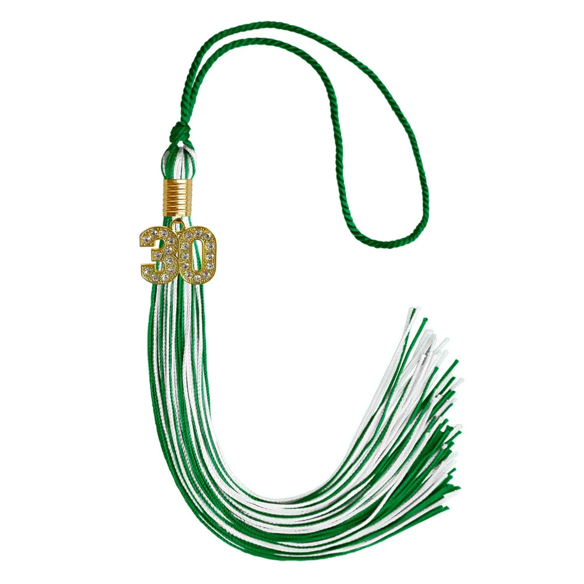 Green/White Mixed Color Graduation Tassel with Gold Bling Charm - Endea Graduation