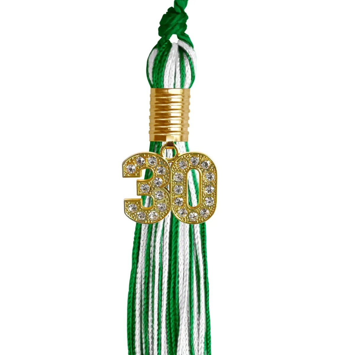 Green/White Mixed Color Graduation Tassel with Gold Bling Charm - Endea Graduation