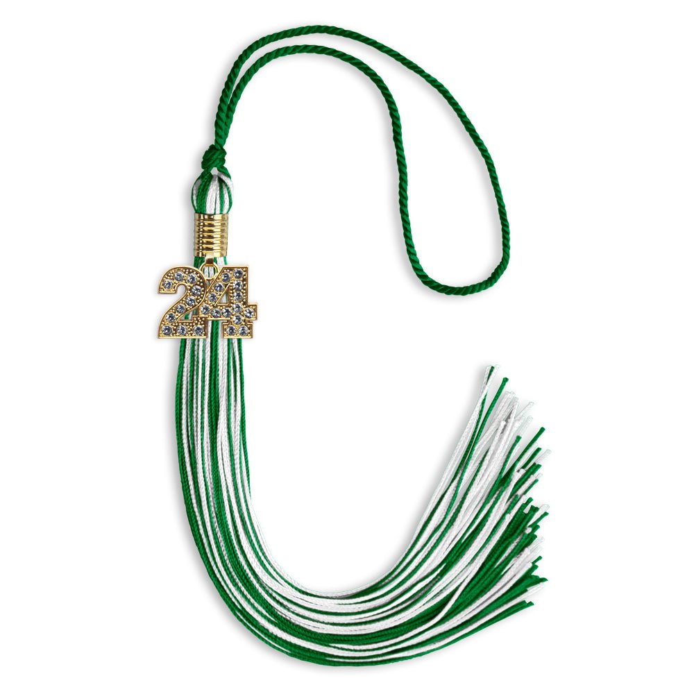 Green/White Mixed Color Graduation Tassel with Gold Date Drop - Endea Graduation