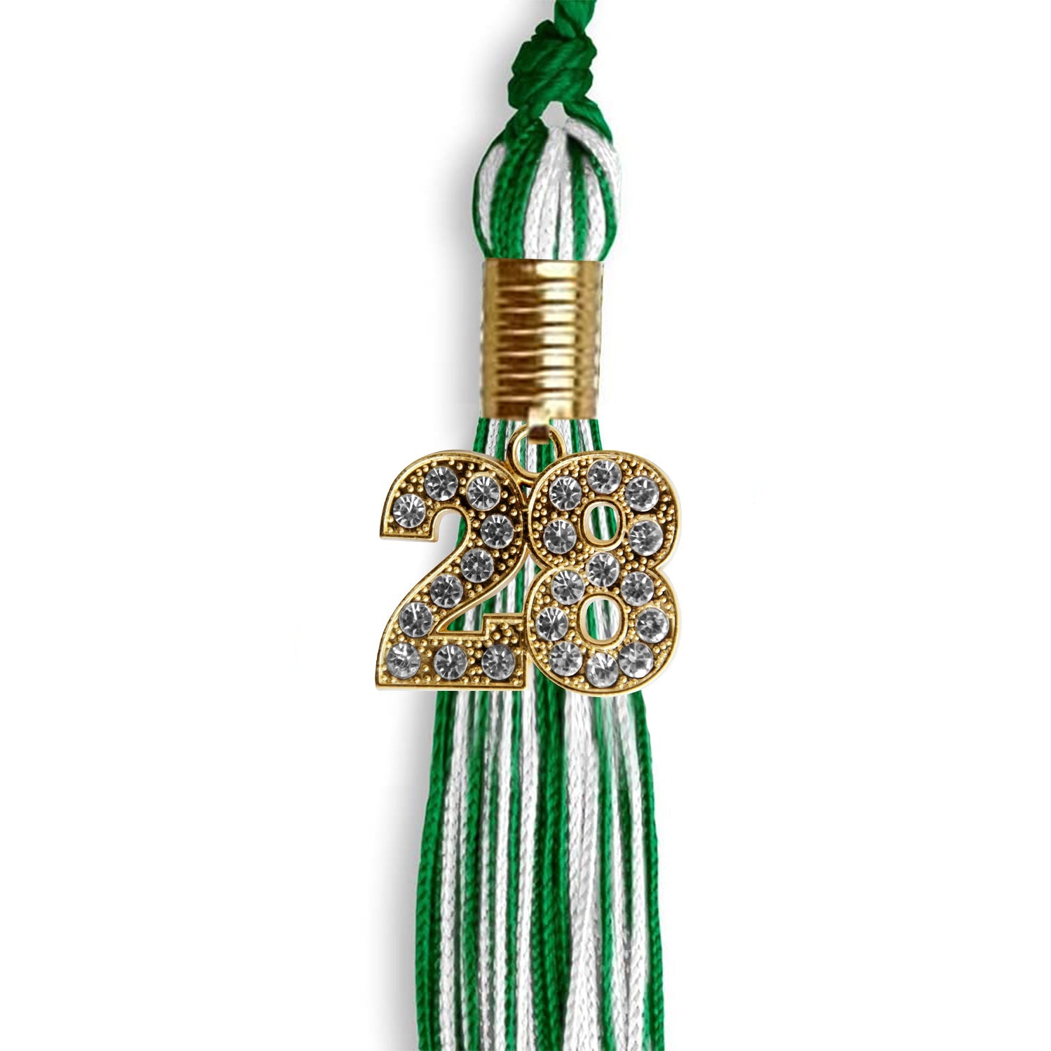 Green/White Mixed Color Graduation Tassel with Gold Date Drop - Endea Graduation