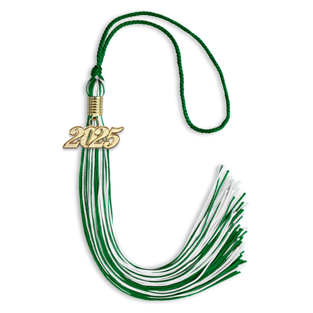 Green/White Mixed Color Graduation Tassel with Gold Date Drop - Endea Graduation