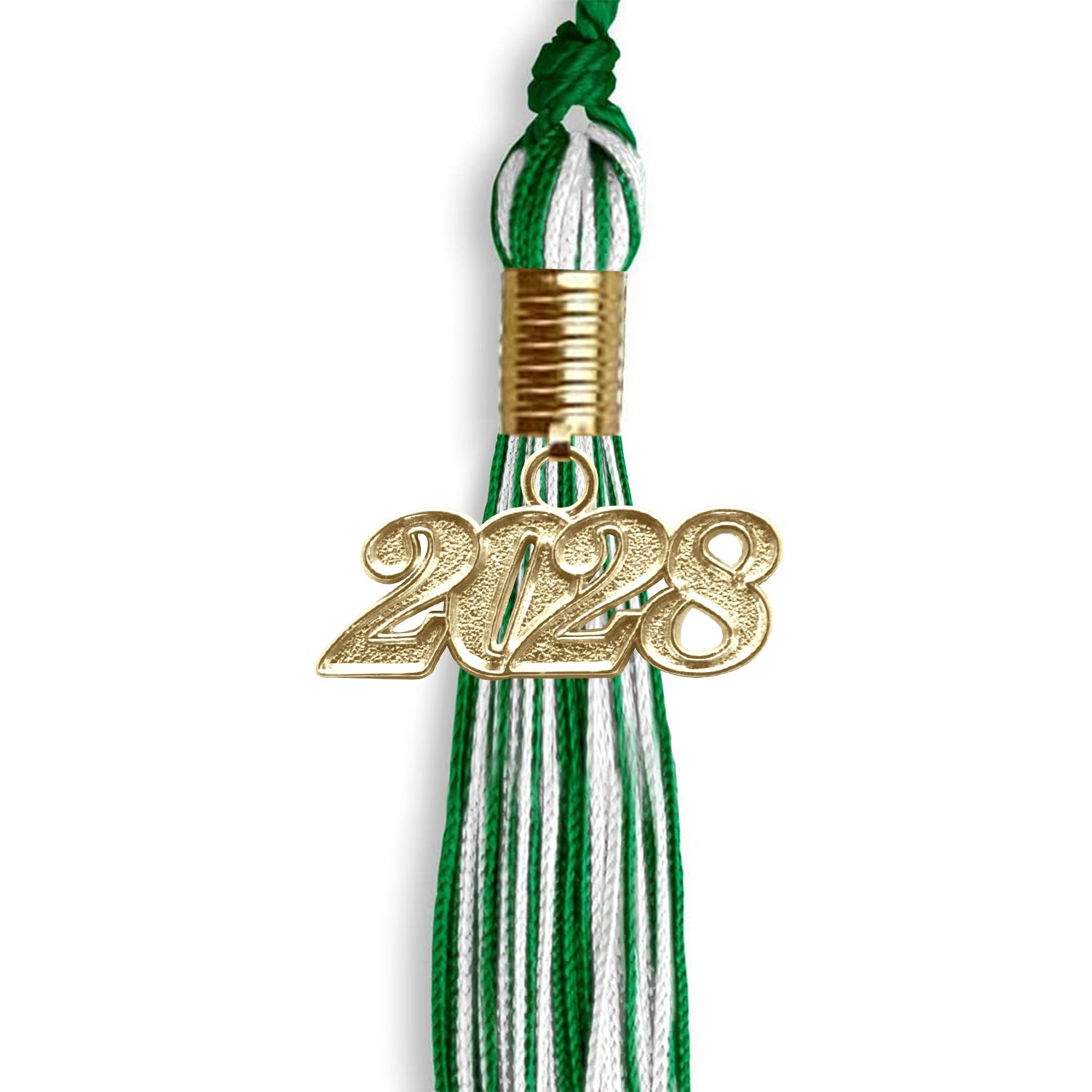 Green/White Mixed Color Graduation Tassel with Gold Date Drop - Endea Graduation