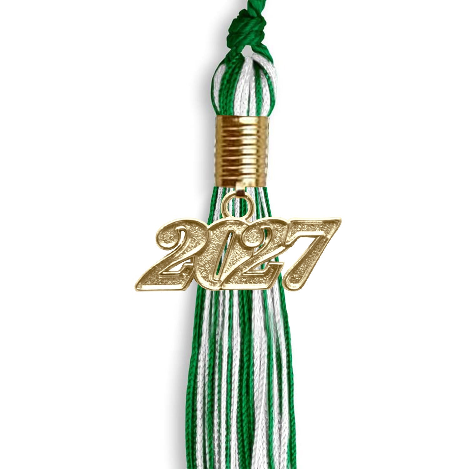 Green/White Mixed Color Graduation Tassel with Gold Date Drop - Endea Graduation