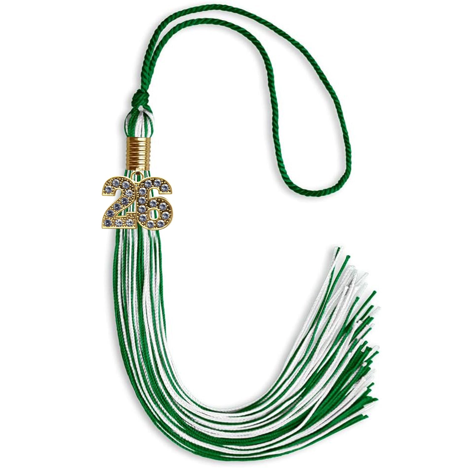 Green/White Mixed Color Graduation Tassel with Gold Date Drop - Endea Graduation