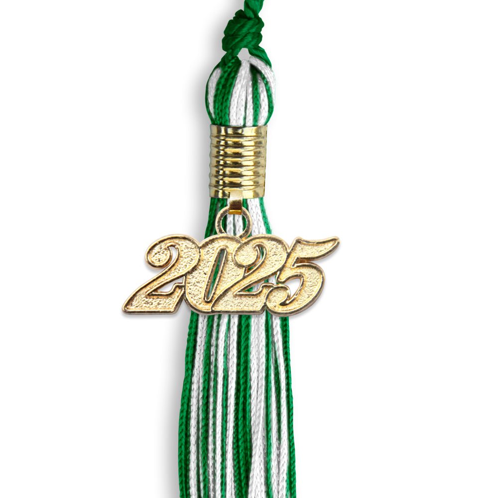 Green/White Mixed Color Graduation Tassel with Gold Date Drop - Endea Graduation