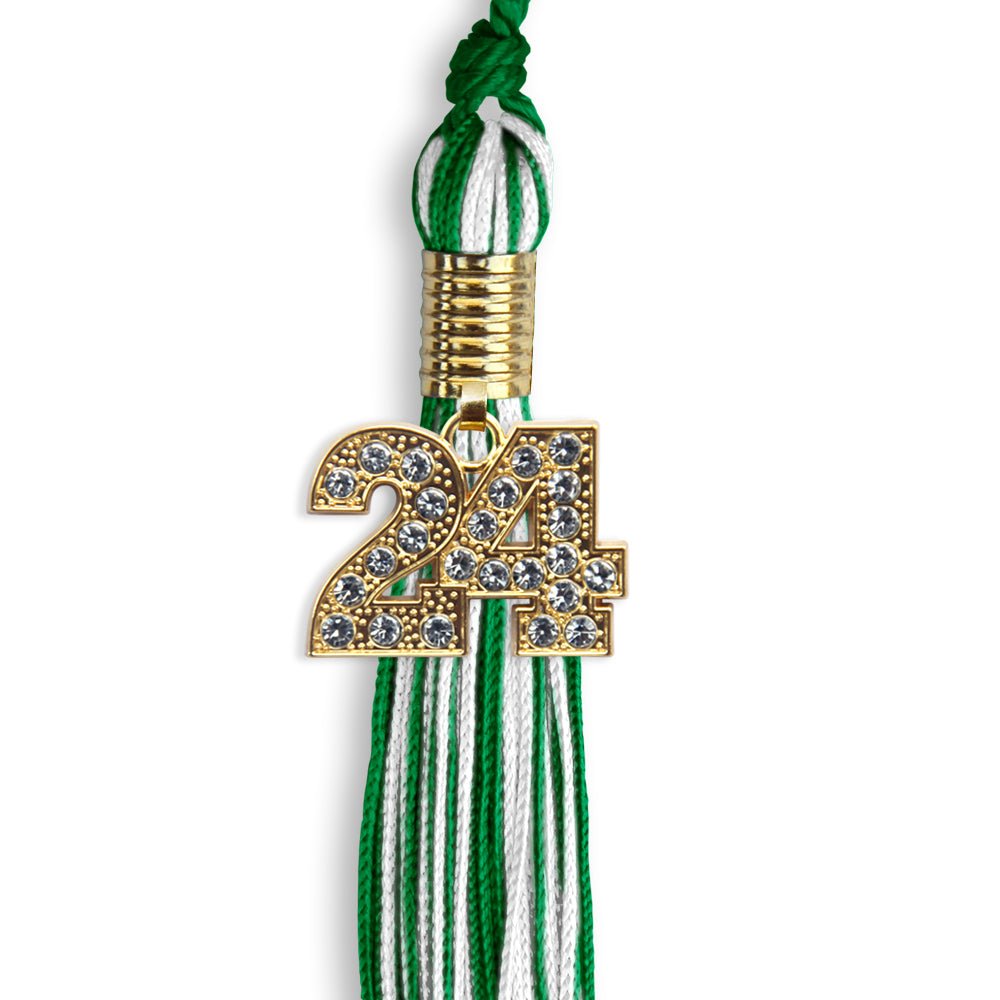 Green/White Mixed Color Graduation Tassel with Gold Date Drop - Endea Graduation