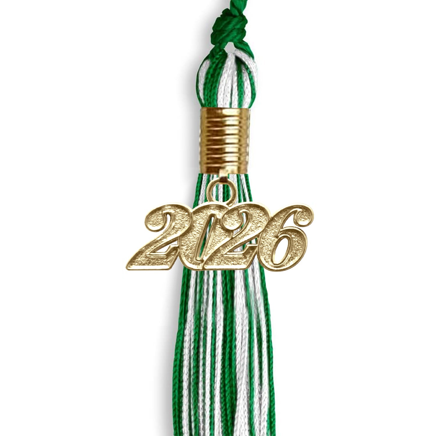 Green/White Mixed Color Graduation Tassel with Gold Date Drop - Endea Graduation