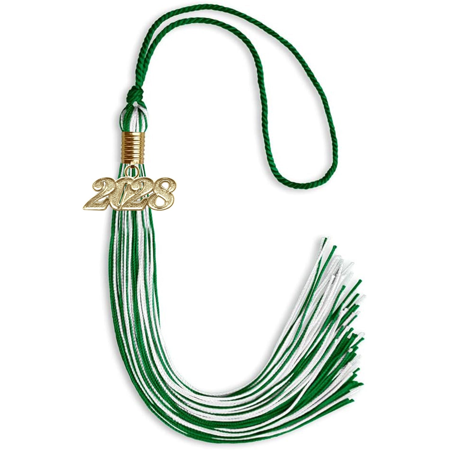 Green/White Mixed Color Graduation Tassel with Gold Date Drop - Endea Graduation