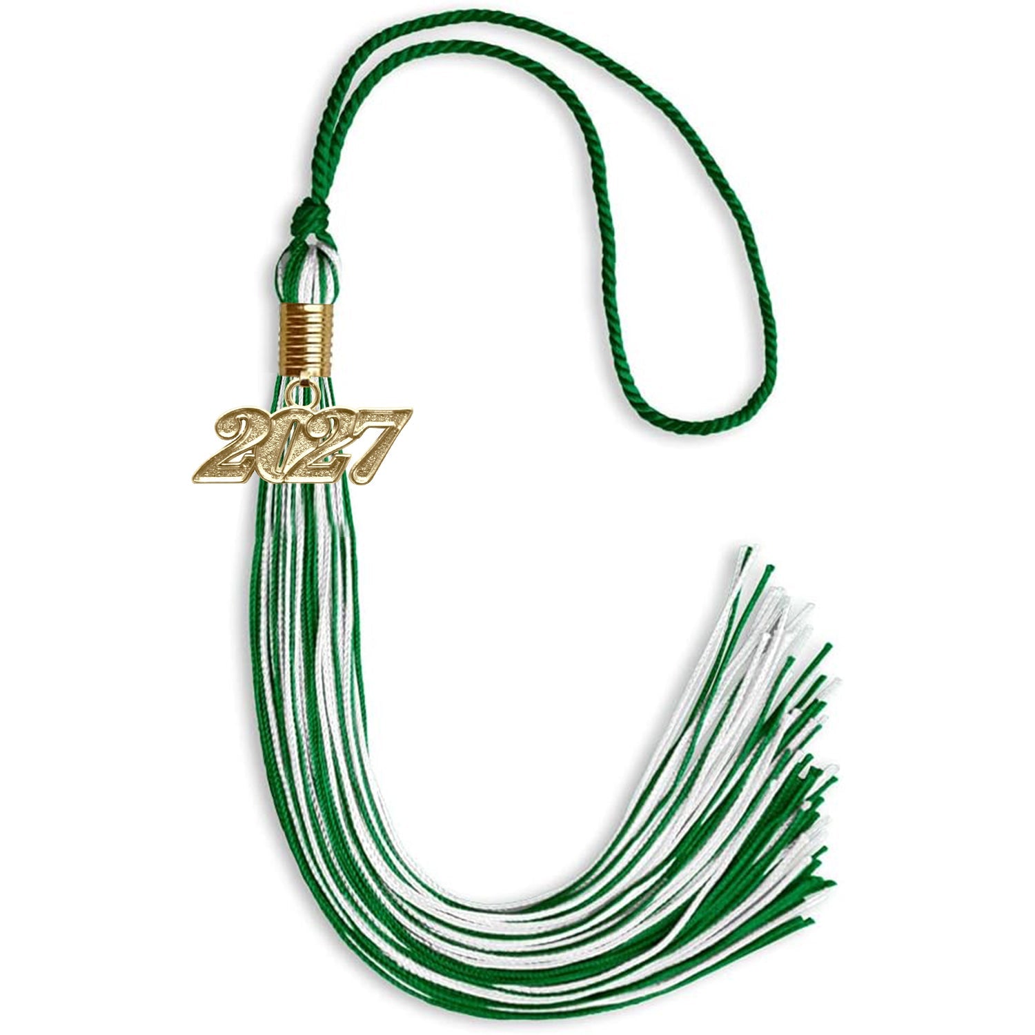 Green/White Mixed Color Graduation Tassel with Gold Date Drop - Endea Graduation