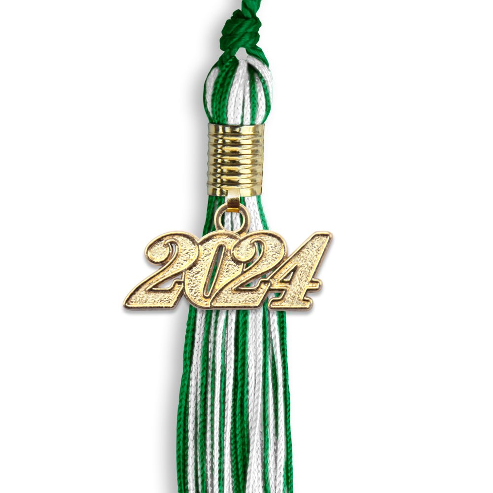 Green/White Mixed Color Graduation Tassel with Gold Date Drop - Endea Graduation