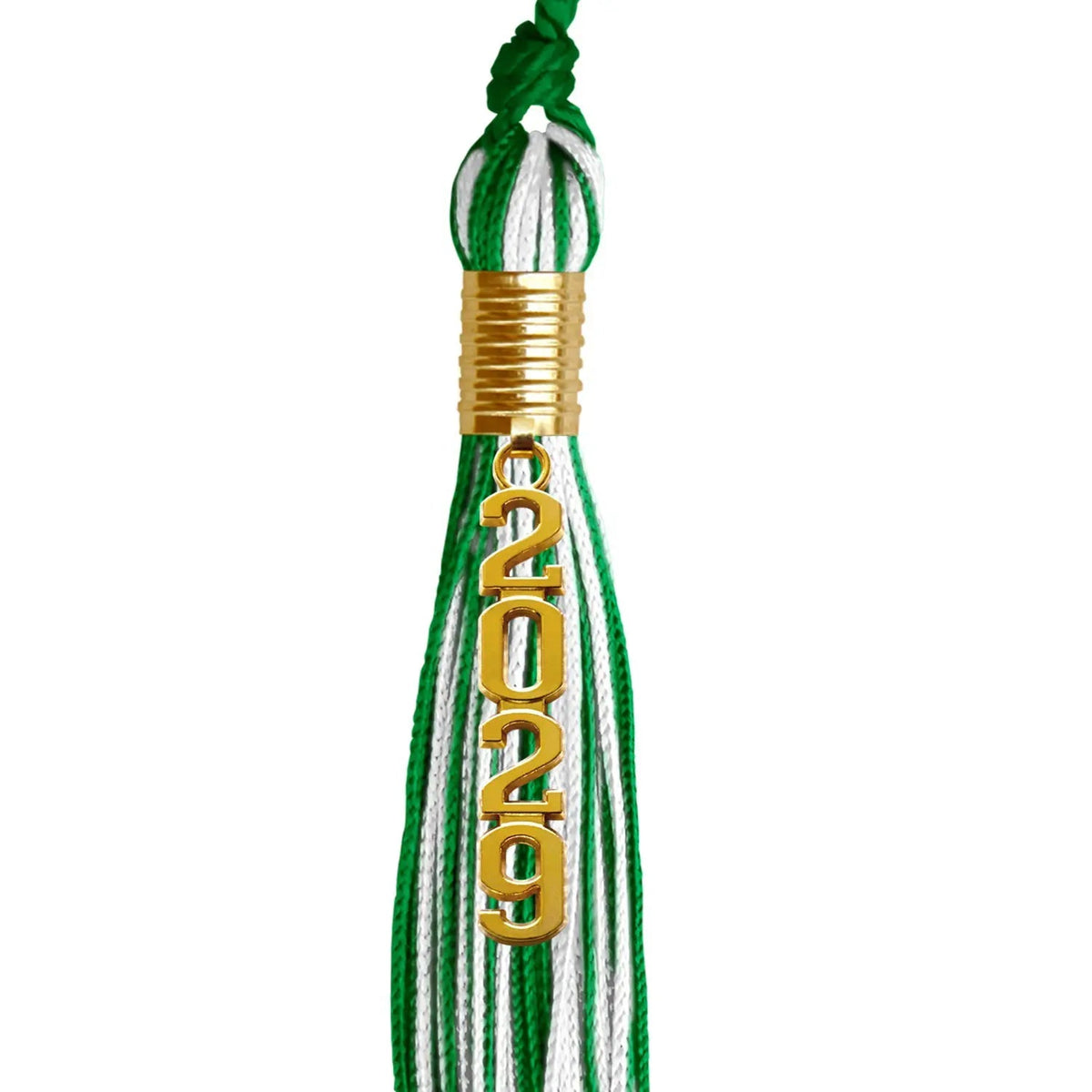 Green/White Mixed Color Graduation Tassel with Gold Stacked Date Drop - Endea Graduation