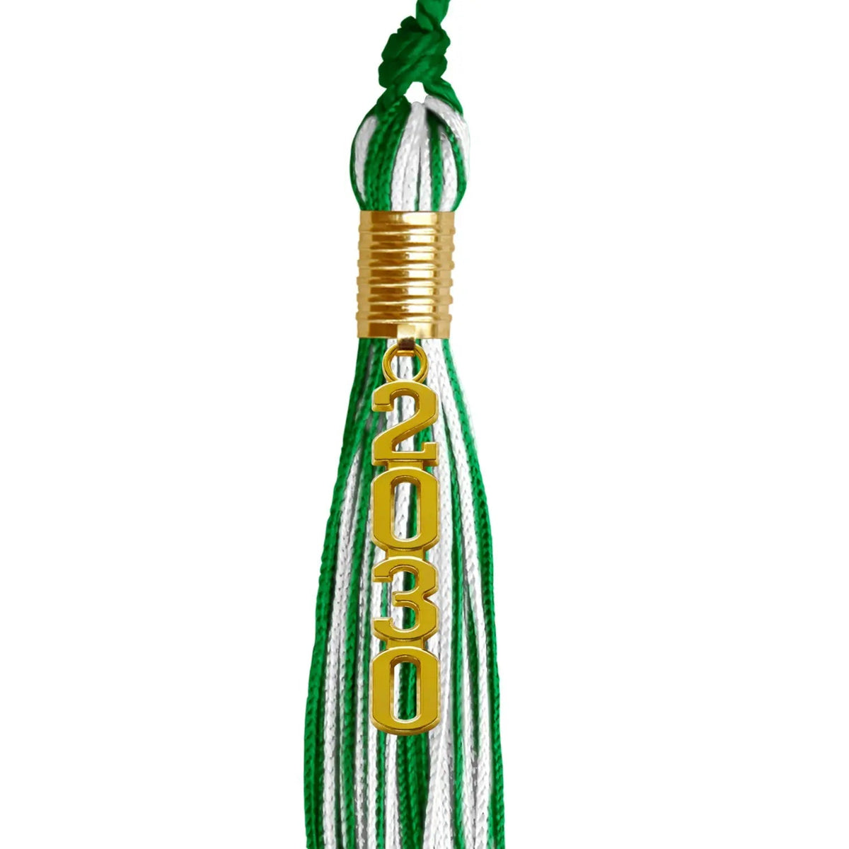 Green/White Mixed Color Graduation Tassel with Gold Stacked Date Drop - Endea Graduation
