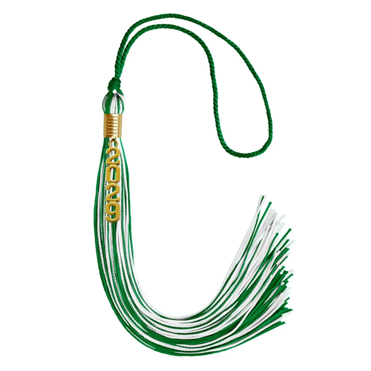 Green/White Mixed Color Graduation Tassel with Gold Stacked Date Drop - Endea Graduation