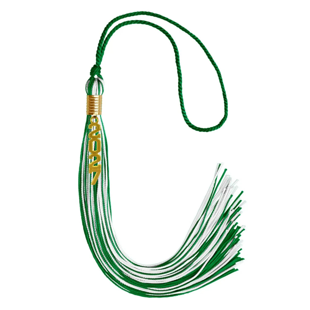 Green/White Mixed Color Graduation Tassel with Gold Stacked Date Drop - Endea Graduation
