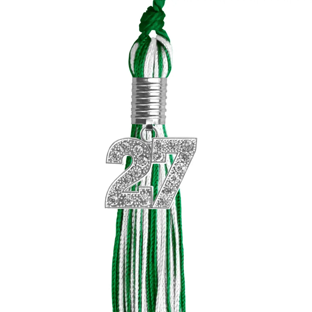 Green/White Mixed Color Graduation Tassel with Silver Bling Charm - Endea Graduation