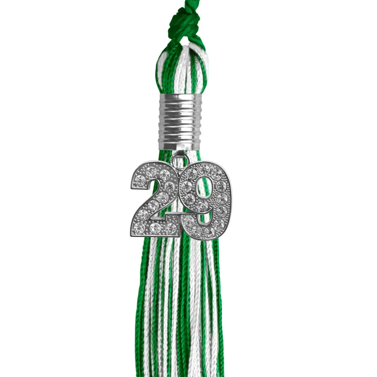 Green/White Mixed Color Graduation Tassel with Silver Bling Charm - Endea Graduation