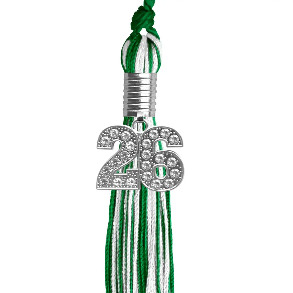 Green/White Mixed Color Graduation Tassel with Silver Bling Charm - Endea Graduation