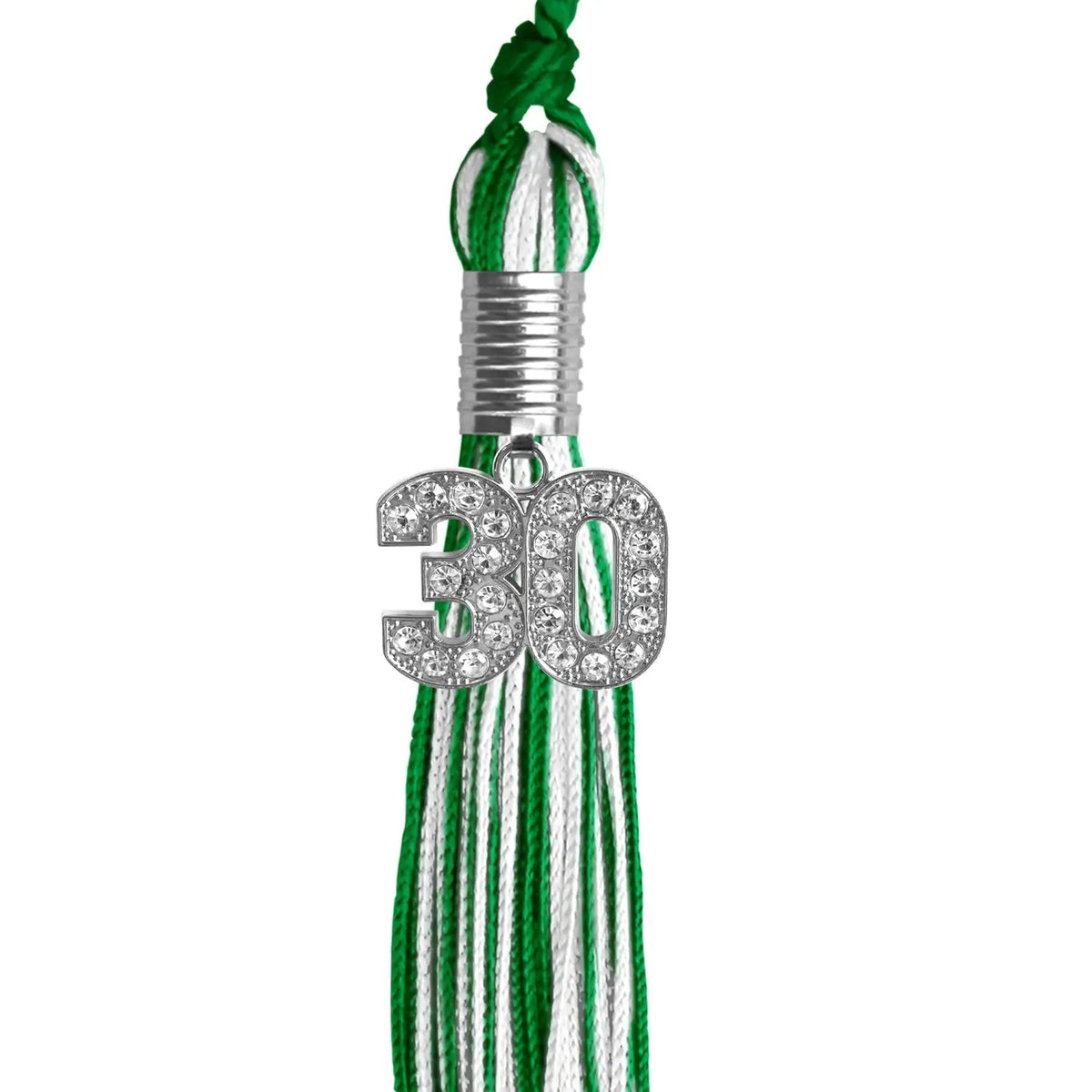 Green/White Mixed Color Graduation Tassel with Silver Bling Charm - Endea Graduation