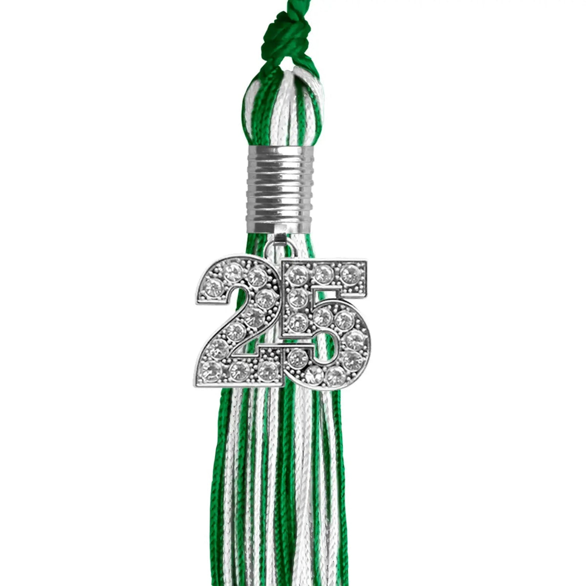 Green/White Mixed Color Graduation Tassel with Silver Bling Charm - Endea Graduation