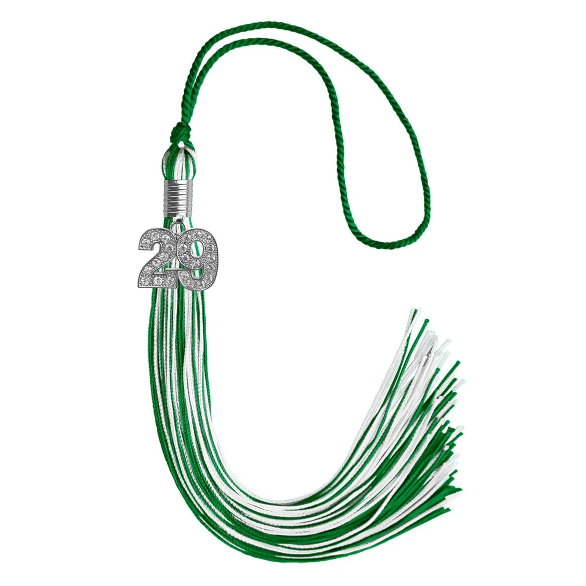 Green/White Mixed Color Graduation Tassel with Silver Bling Charm - Endea Graduation