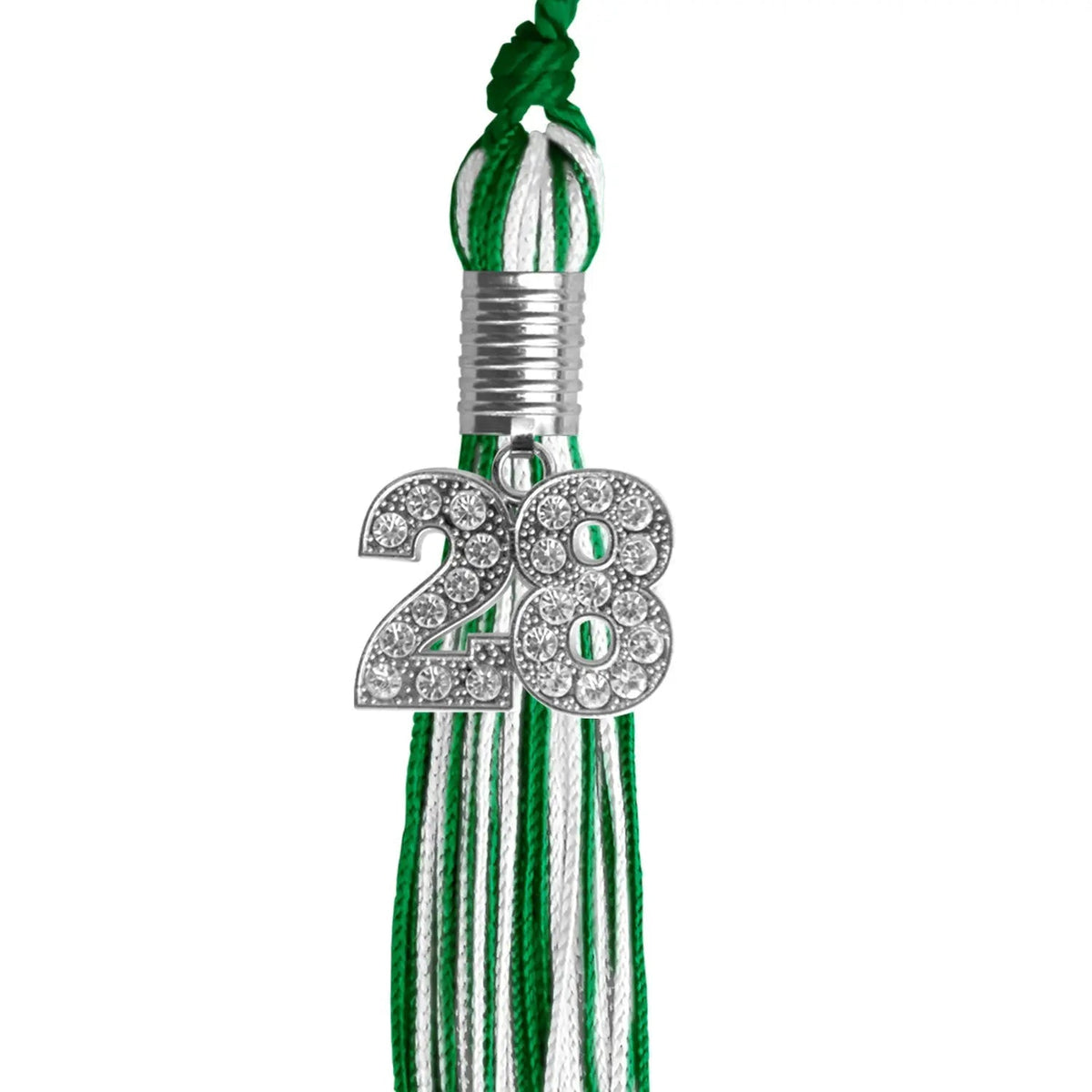 Green/White Mixed Color Graduation Tassel with Silver Bling Charm - Endea Graduation
