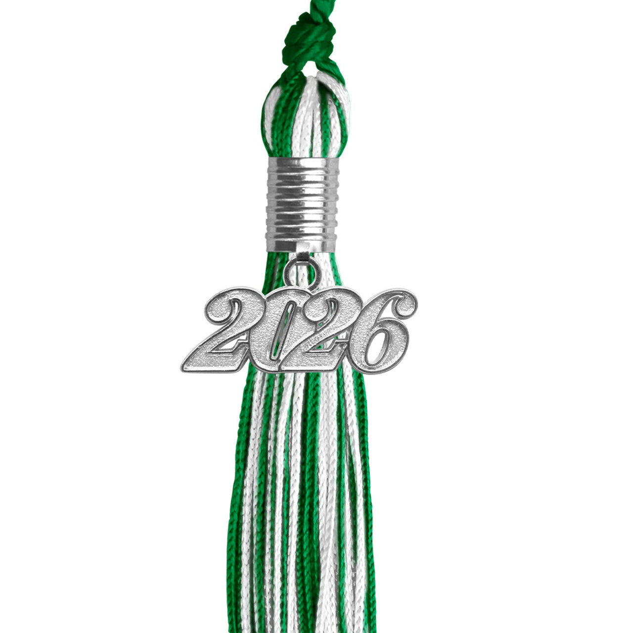 Green/White Mixed Color Graduation Tassel with Silver Date Drop - Endea Graduation