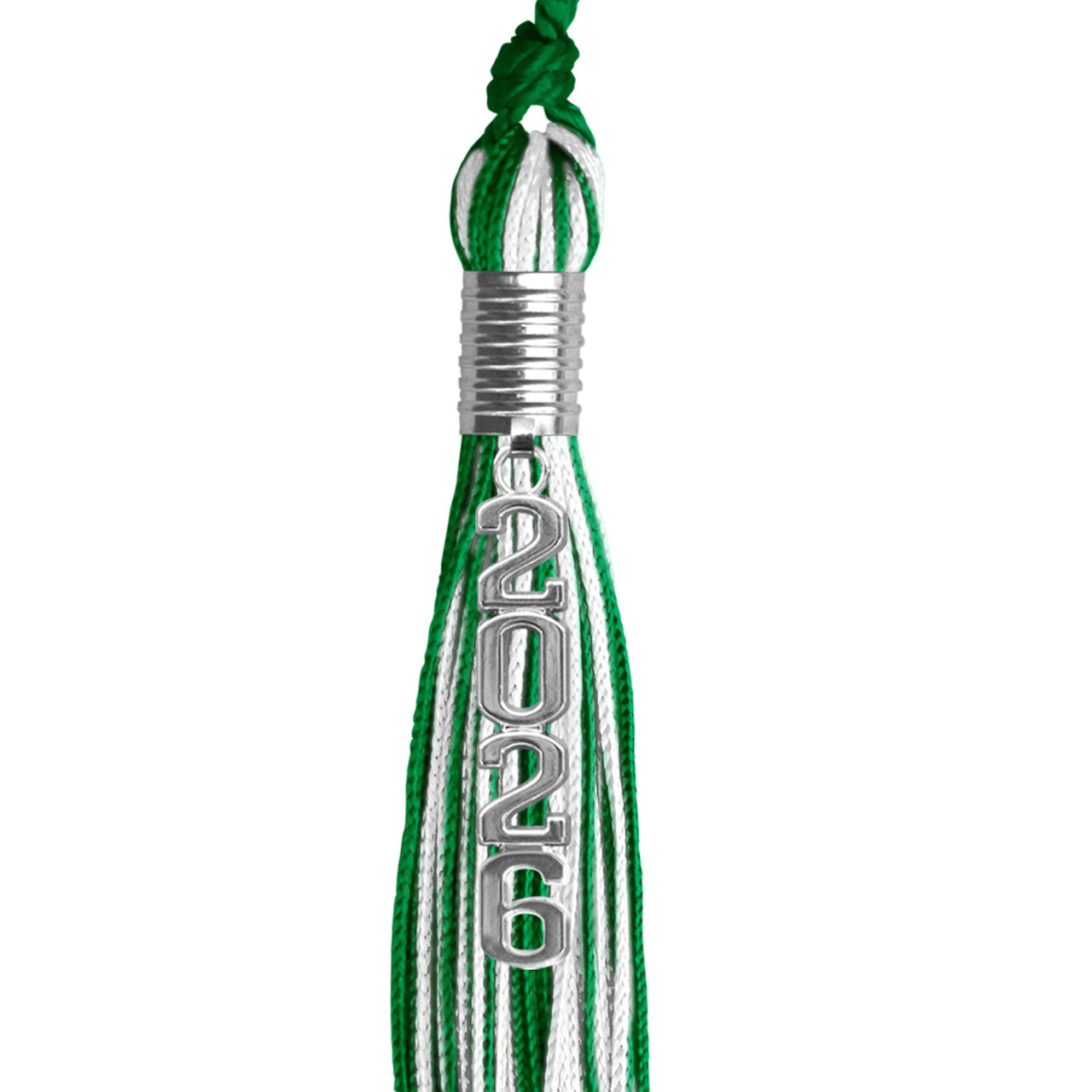 Green/White Mixed Color Graduation Tassel with Stacked Silver Date Drop - Endea Graduation