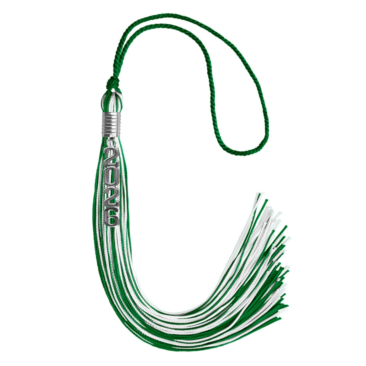 Green/White Mixed Color Graduation Tassel with Stacked Silver Date Drop - Endea Graduation